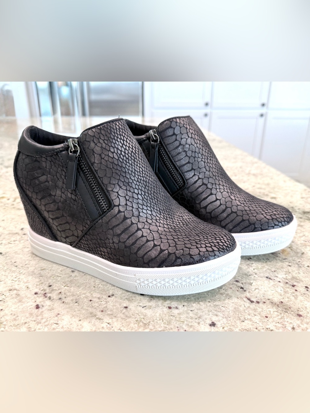 Not Rated Black Snake-Texture Hidden Wedge Sneaker NWOT